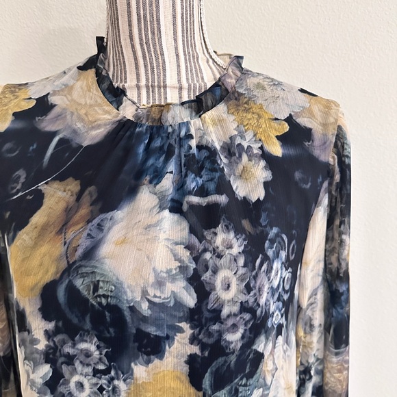 Amanda Uprichard Blue Floral Blouse Ruffle Size medium Revolve - Picture 2 of 8
